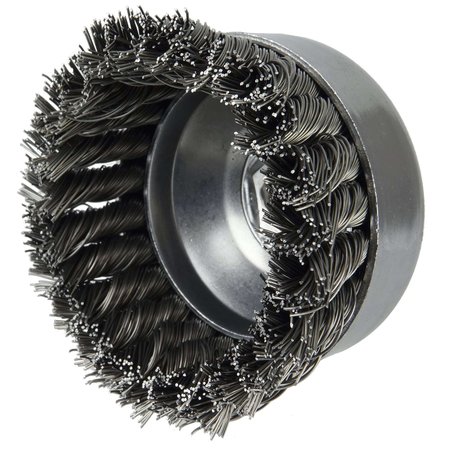 Weiler 4" Single Row Knot Wire Cup Brush. .023" Steel Fill, 5/8"-11 UNC Nut 12316